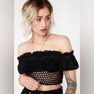 Emory Park Pure Savage Sweetheart Crochet Off Shoulder Crop Top Small Never Worn